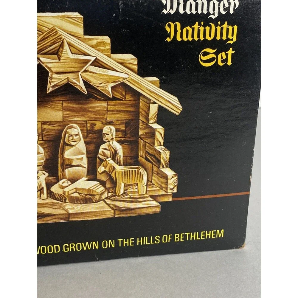 Wood Nativity Set Manger Hand Carved Olive Wood GROWN HILLS OF BETHLEHEM Holiday